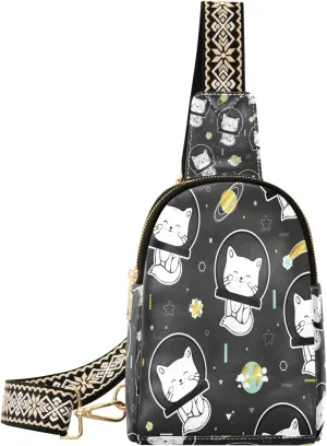Small Sling Bag Waist Packs Leather Crossbody Packs Chest Bag Space Cat for Women Travel Belt Purse