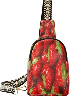 Small Sling Bag Waist Packs Leather Crossbody Packs Chest Bag Strawberry for Women Travel Belt Purse