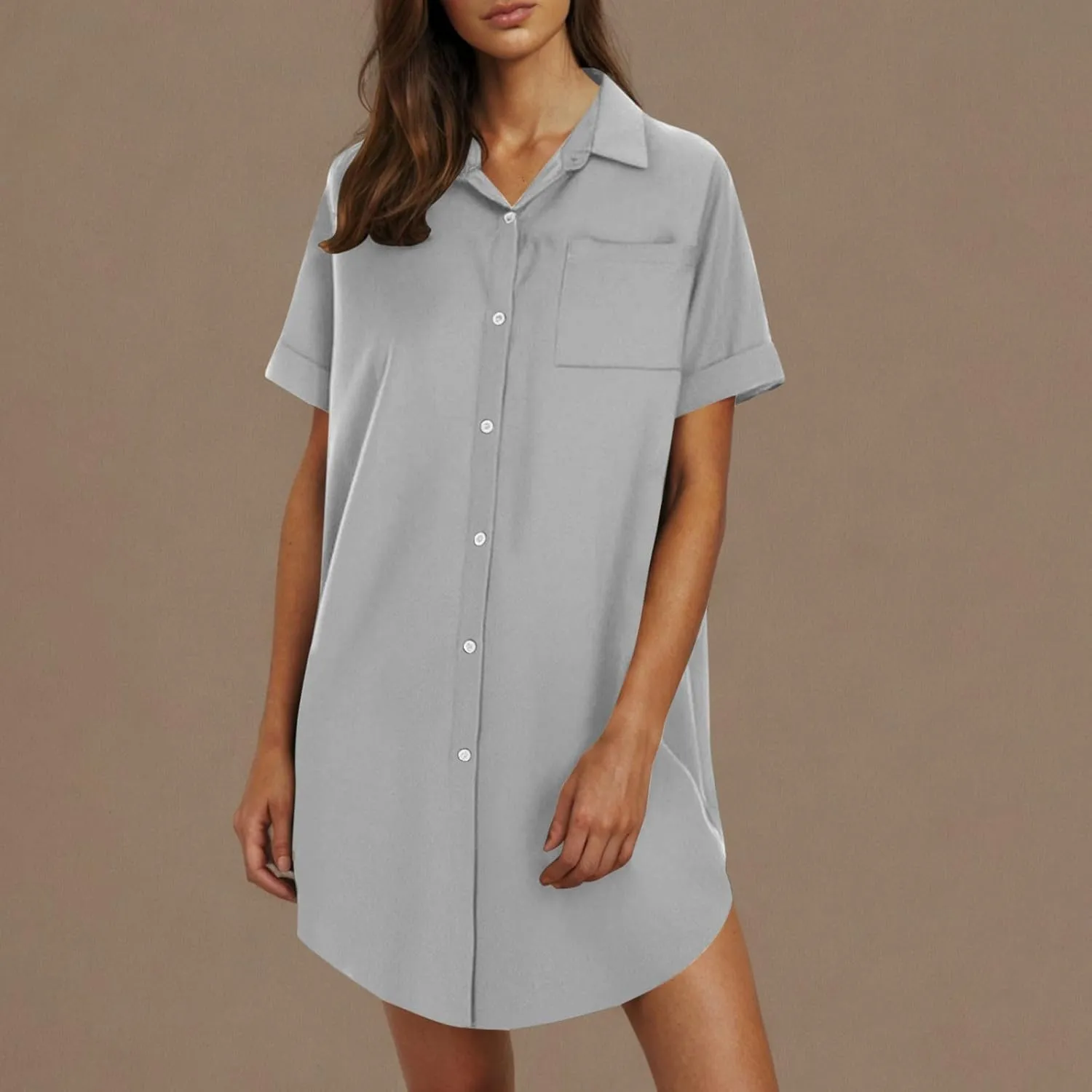 Summer Dresses for Women 2025 Lapel Neck Short Sleeve Shirt Dress Cotton Linen Button Down Mini Dress with Pockets