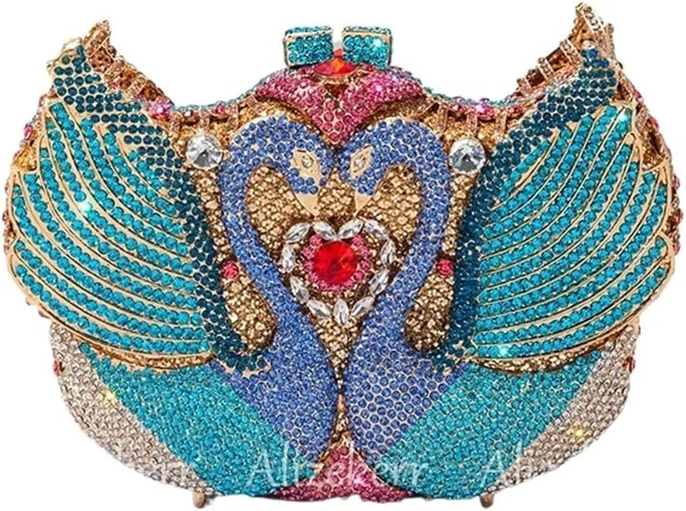 Swan Shaped Rhinestone Evening Bags Women Gorgeous Diamond Metal Clutch Purses And Handbags Wedding Party For Walks