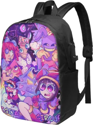 The Amazing Funny Digital Comedy Circus Laptop Backpack Large Travel Bags for Men Women Gym Bags Breathable Business Backpack Casual Daypack for Camping Computer Bag with Usb Charging Port