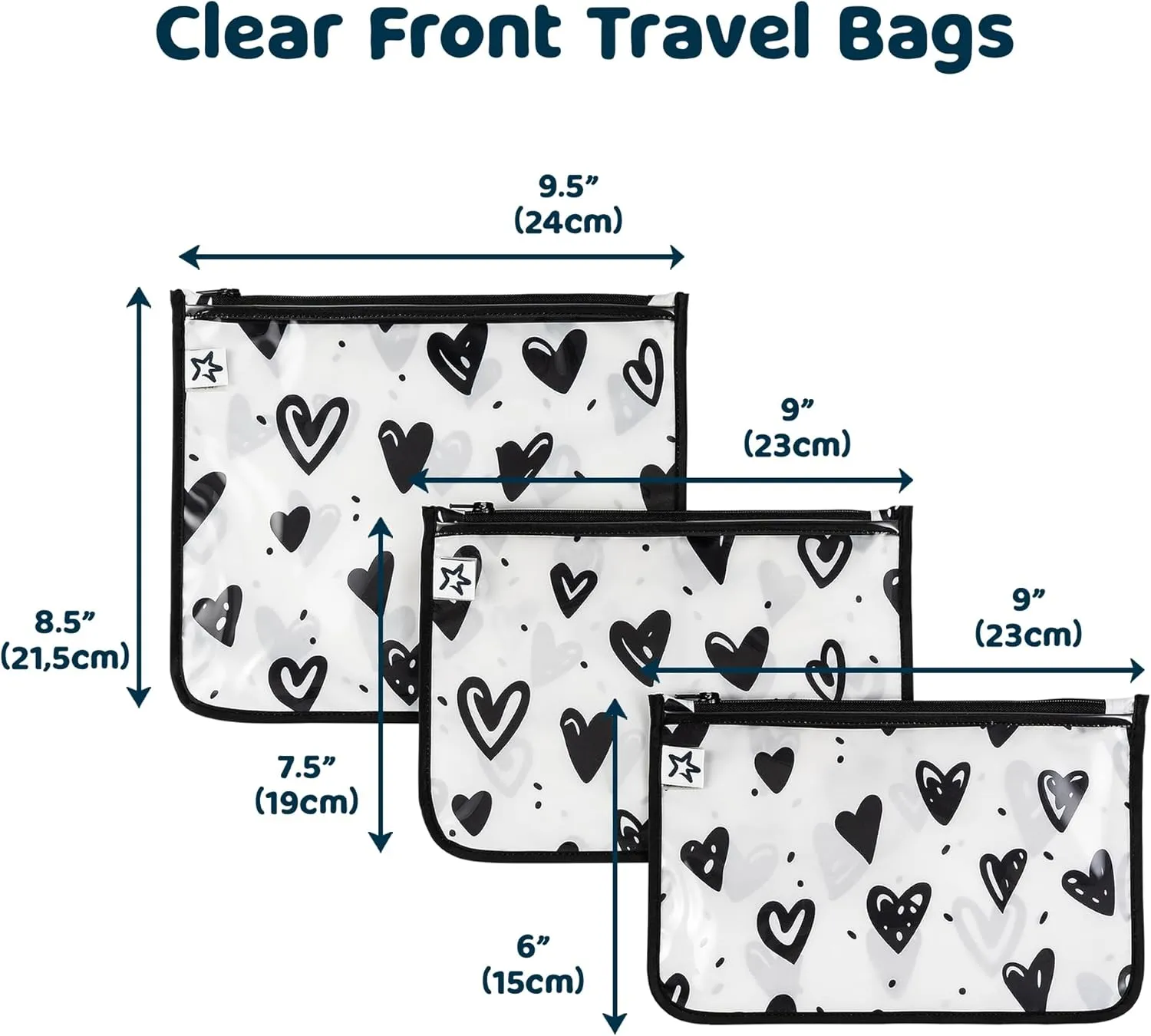 Tiny Twinkle Mess-proof Travel Bags, Airline Compliant, Zipper Closure, Clear Front Pouch, Diaper Bag Packing, Toiletry or Cosmetics Organizer