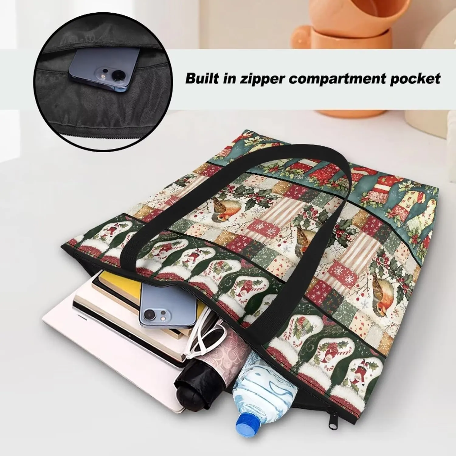 Tote Bag for Women Shoulder Bag with Zipper Large Capacity Computer Waterproof Handbag with Purse for Office Casual