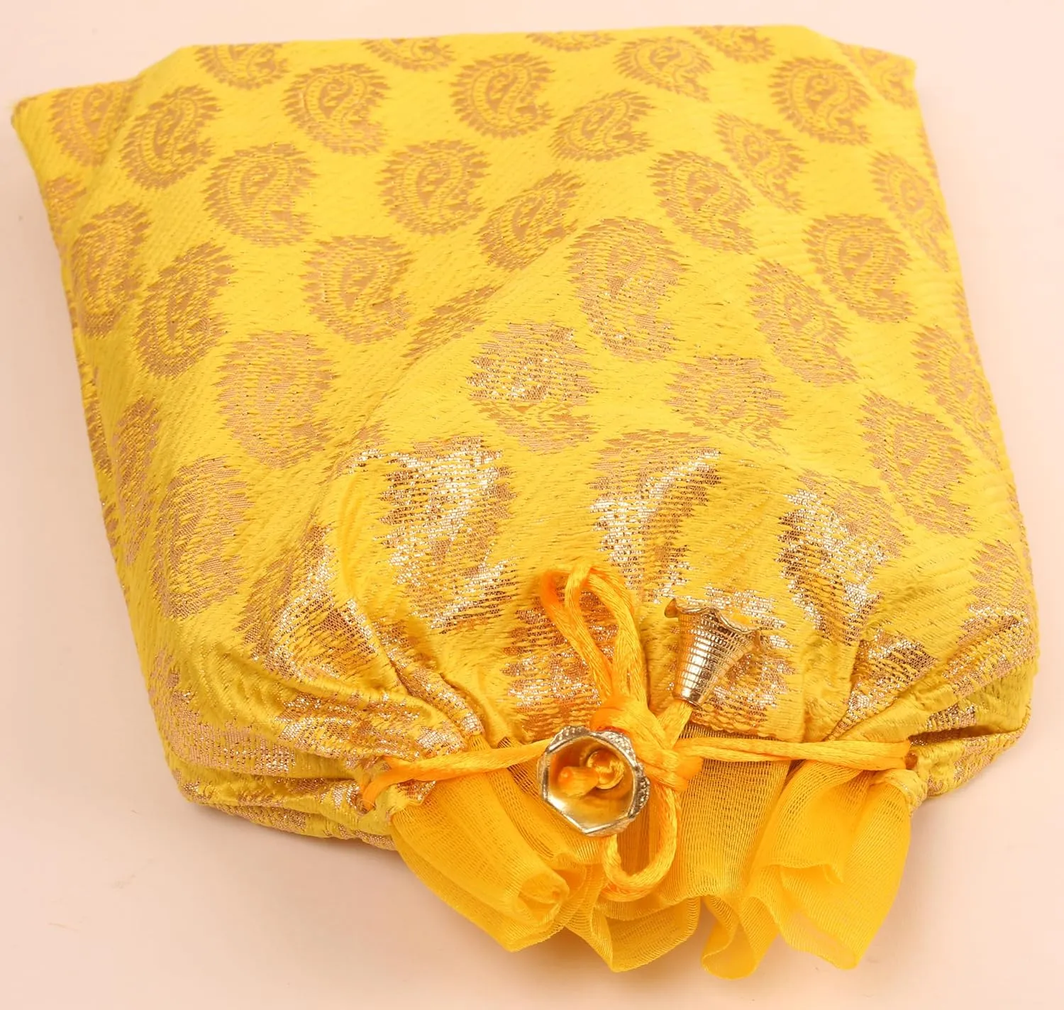 Touchstone Gorgeous Gift Wrapping bags reusable Large Drawstring Paisley Brocade for birthdays, wedding, return present packing set. pack of 9. 9x7 inches