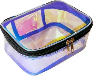 TPU Holographic Pink Makeup Bags Clear Travel Storage Bag Toiletry Pocket Portable Zippered Iridescent Pouch Waterproof Cosmetic Gift Bags for Women