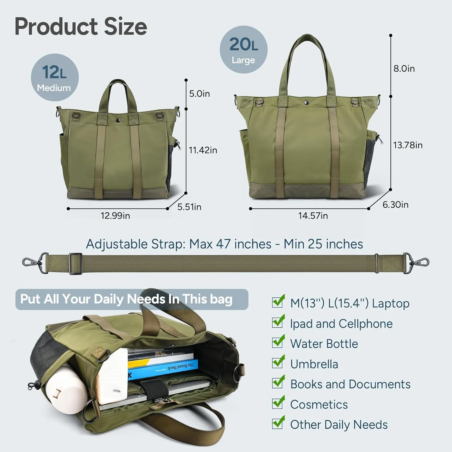travel inspira Anti-Wrinkle Laptop Tote for Women & Men with Adjustable Strap & Organizer, Commuting/Business Travel Work Bag