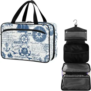 Travel Toiletry Bag for Woman/Men,Vintage Nautical Themed Ship Anchor Hanging Organizer Bag with Pockets Portable Folding Travel Case Bags for Makeup Cosmetic Toiletries Storage Traveling-M