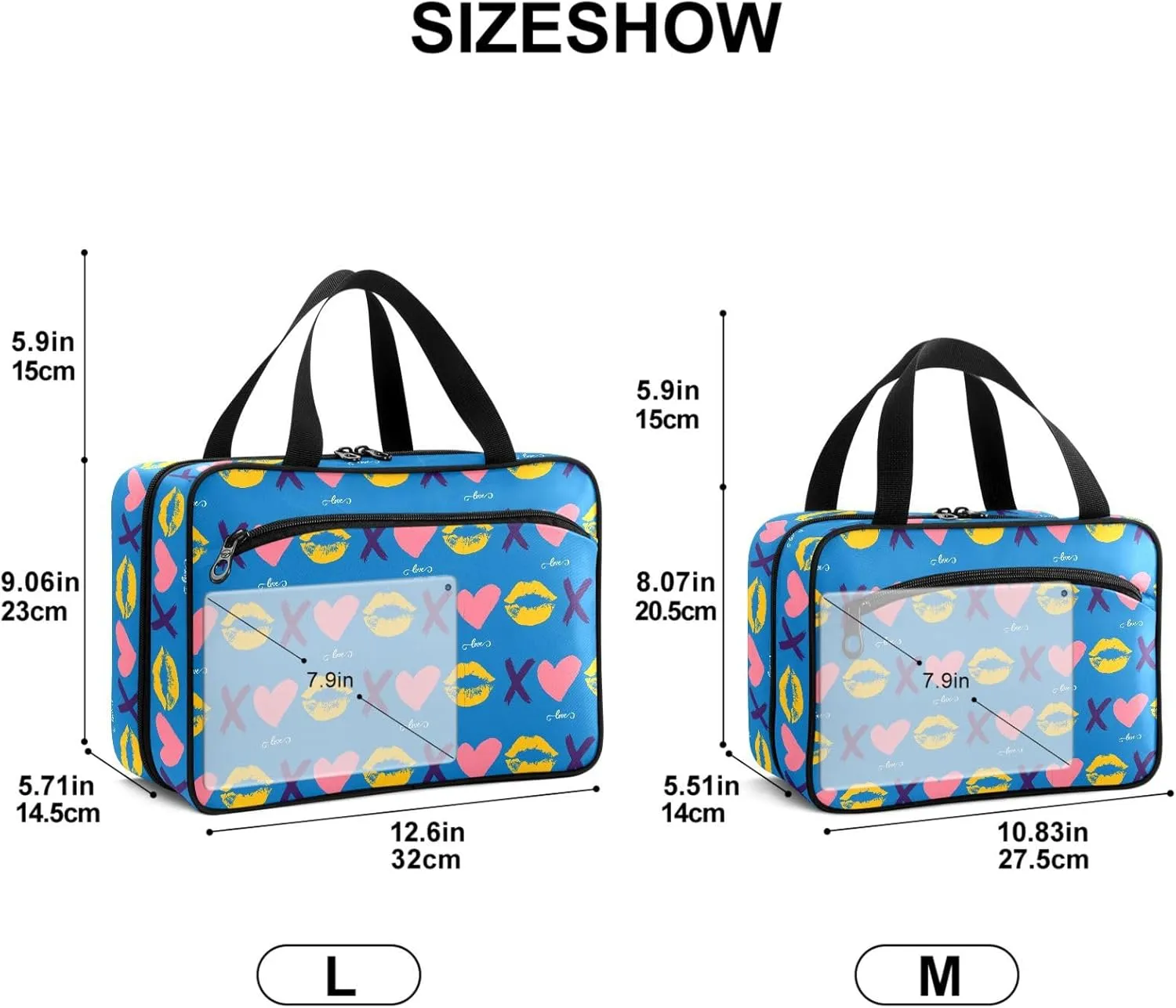 Travel Toiletry Bag for Woman/Men,Xo Valentine's Day Kisses and Hugs Blue Hanging Organizer Bag with Pockets Portable Folding Travel Case Bags for Makeup Cosmetic Toiletries Storage Traveling-L