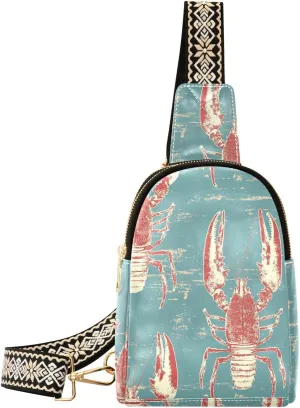 trendy Lobster Ocean Sea Rustic Style leather crossbody bags waterproof crossbody fanny pack for for day pack