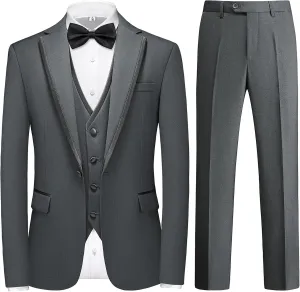 Tuxedo Suits for Men 3 Piece Regular Fit Formal Set Notch Lapel One Button Suit Jacket Pants for Wedding Casual
