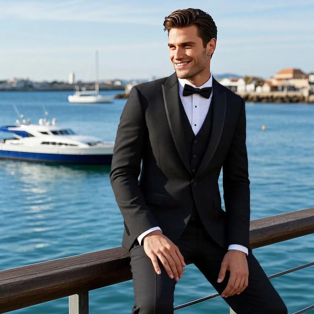 Tuxedo Suits for Men 3 Piece Regular Fit Formal Set Notch Lapel One Button Suit Jacket Pants for Wedding Casual