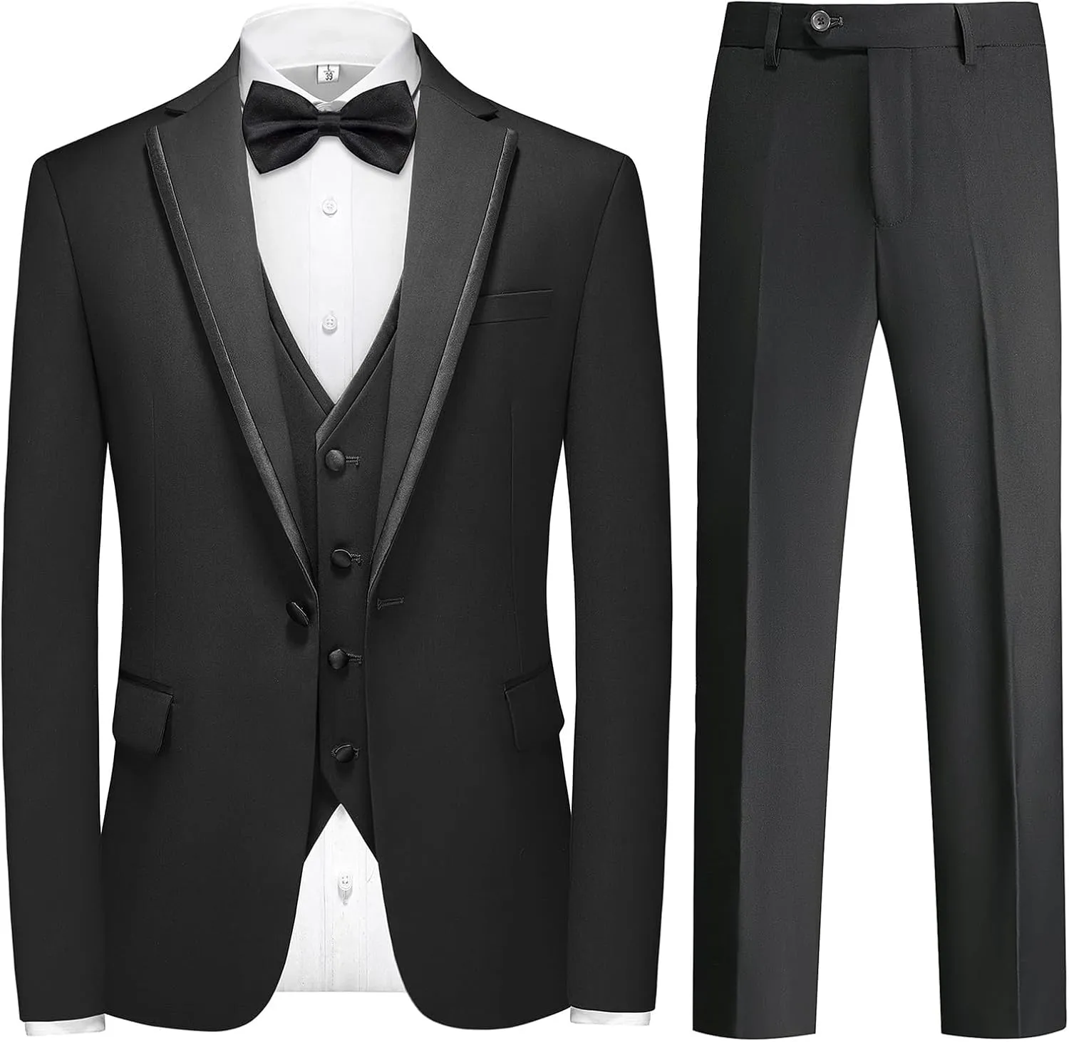 Tuxedo Suits for Men 3 Piece Regular Fit Formal Set Notch Lapel One Button Suit Jacket Pants for Wedding Casual