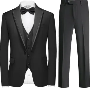 Tuxedo Suits for Men 3 Piece Regular Fit Formal Set Notch Lapel One Button Suit Jacket Pants for Wedding Casual