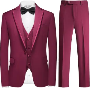 Tuxedo Suits for Men 3 Piece Regular Fit Formal Set Notch Lapel One Button Suit Jacket Pants for Wedding Casual