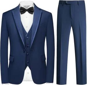 Tuxedo Suits for Men 3 Piece Regular Fit Formal Set Notch Lapel One Button Suit Jacket Pants for Wedding Casual
