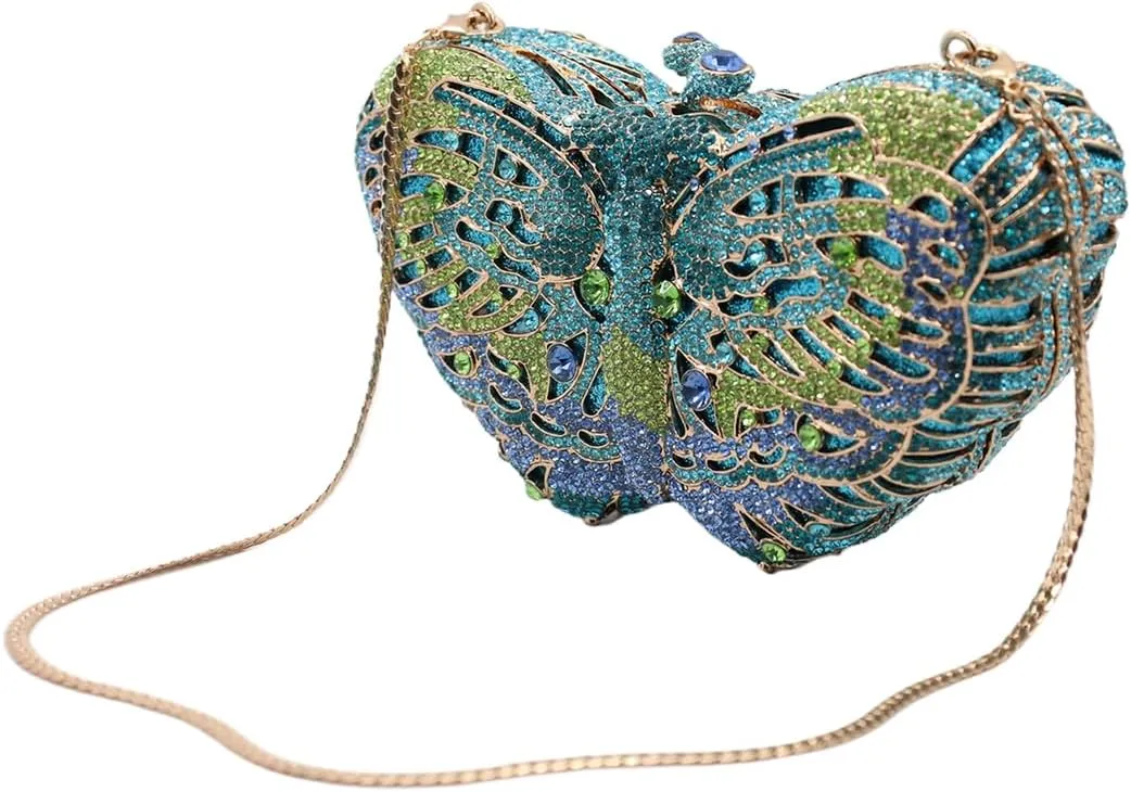 UMREN Womens Elegant Butterfly Rhinestone Evening Bags Luxury Crystal Clutch Wedding Party Cocktail Handbag Purse