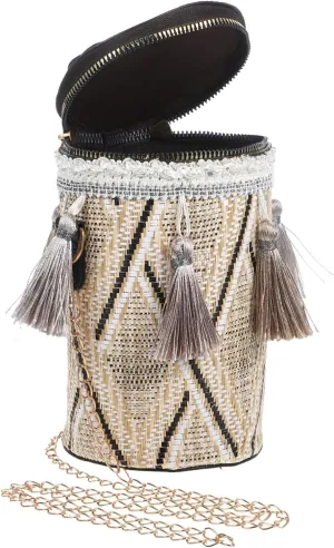VALICLUD Elegant Woven Bucket Bag with Zipper for Women Crossbody Shoulder Bag Casual and Fashionable