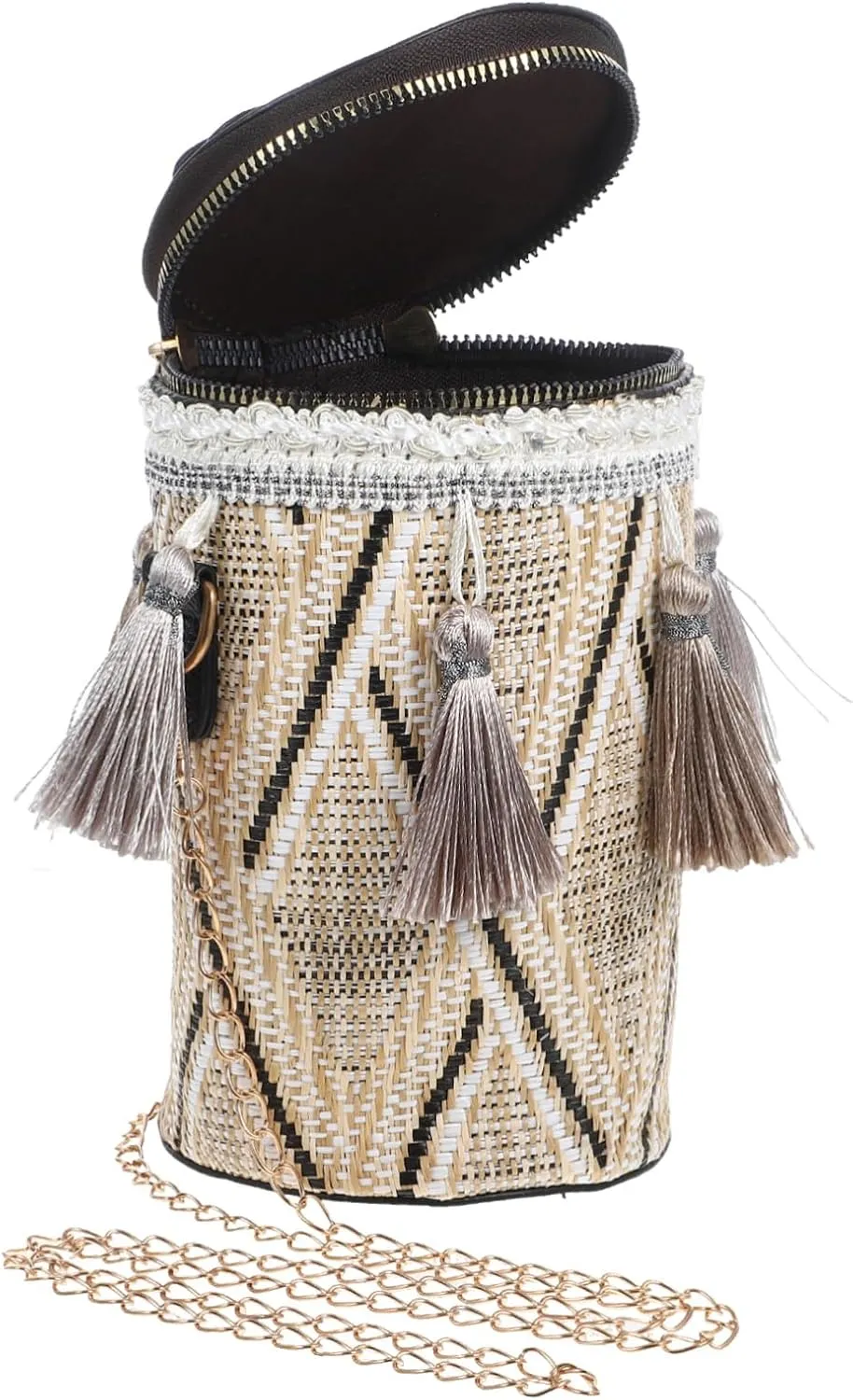 VALICLUD Elegant Woven Bucket Bag with Zipper for Women Crossbody Shoulder Bag Casual and Fashionable