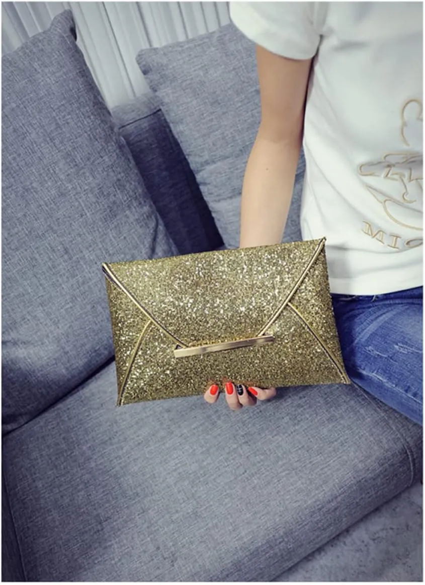VALICLUD Handbag Party Women Evening Purse Clutch Sequins Glitter Golden Envelope Handbag Wallet