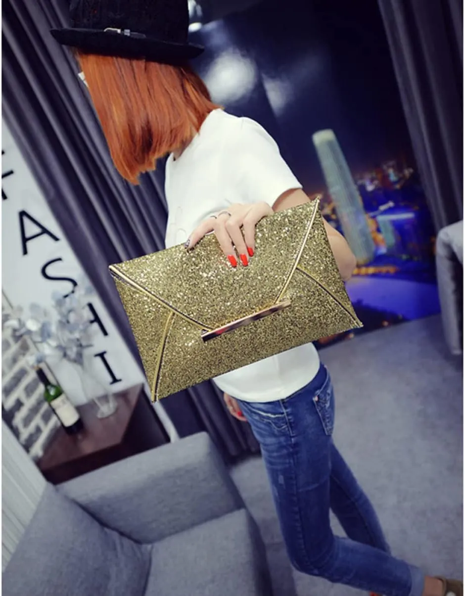 VALICLUD Handbag Party Women Evening Purse Clutch Sequins Glitter Golden Envelope Handbag Wallet