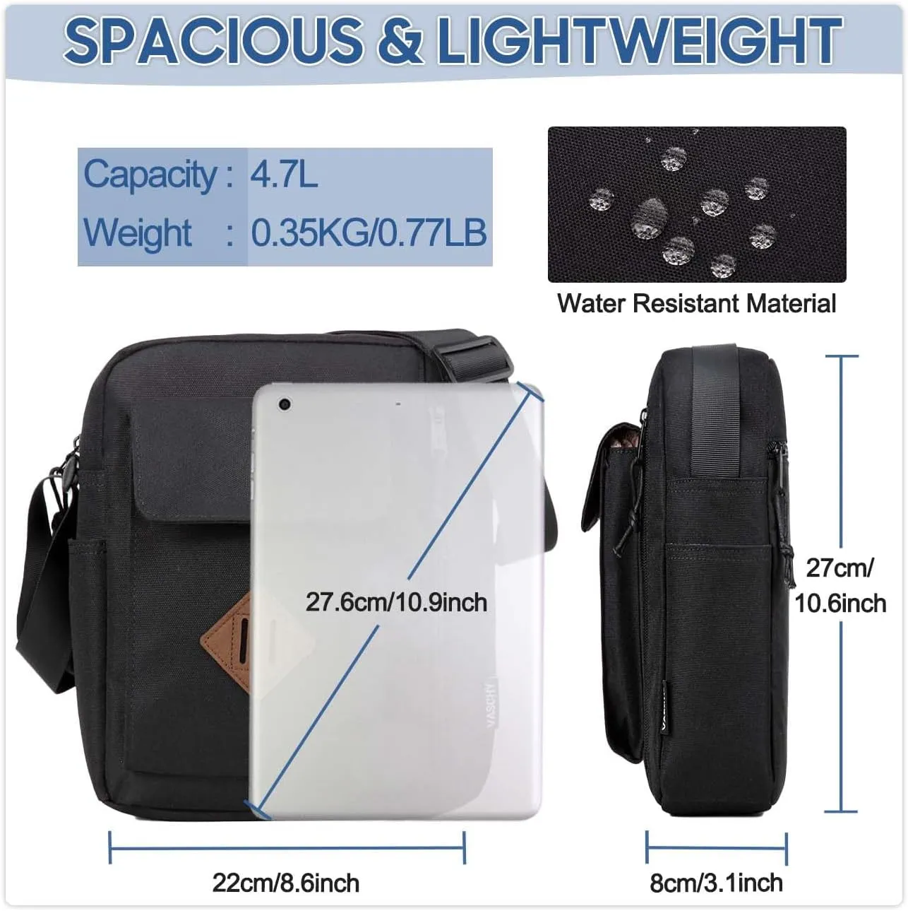 VASCHY Small Messenger Bag, Lightweight Casual Crossbody Sling Shoulder Side Bag for Men Women for Work/Travel/Daily