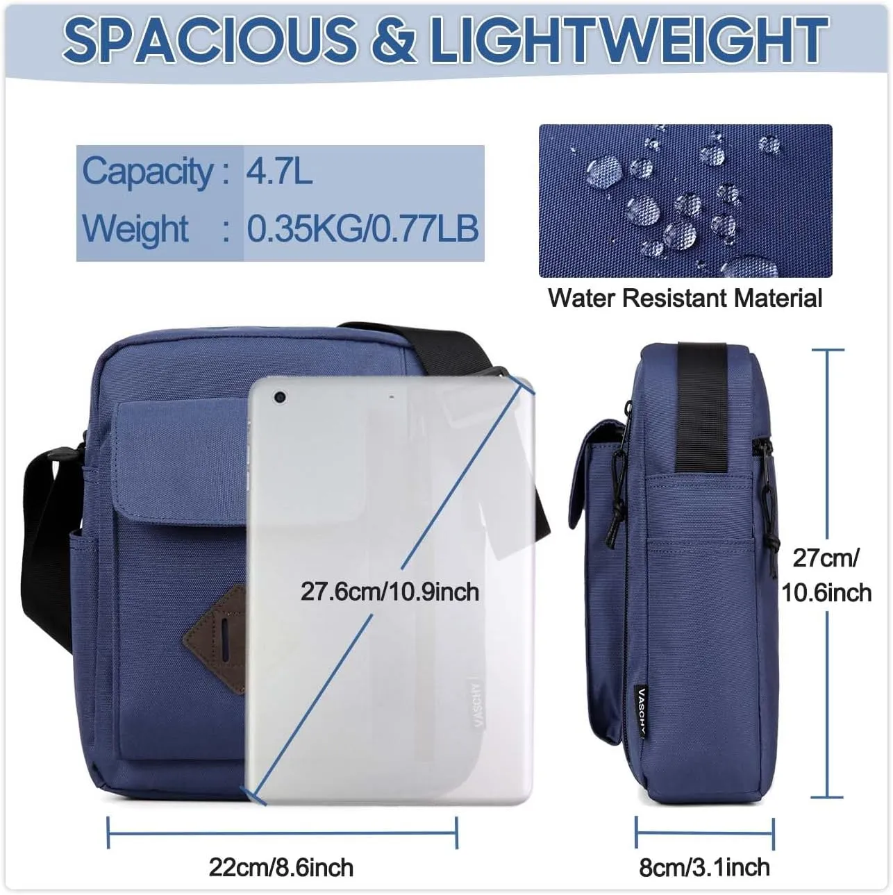 VASCHY Small Messenger Bag, Lightweight Casual Crossbody Sling Shoulder Side Bag for Men Women for Work/Travel/Daily