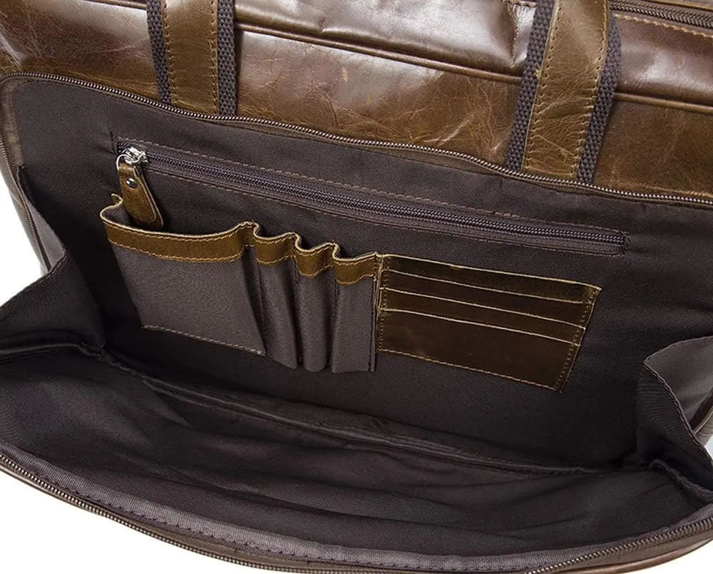 Vegetable Brown Large Double Zip Briefcase