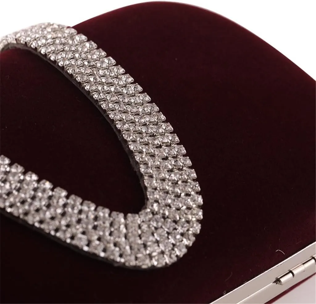 Velvet Fabric Women's Bag with Diamond Finger Dinner Party Bag U-Shaped Velvet Bag