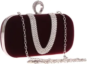 Velvet Fabric Women's Bag with Diamond Finger Dinner Party Bag U-Shaped Velvet Bag