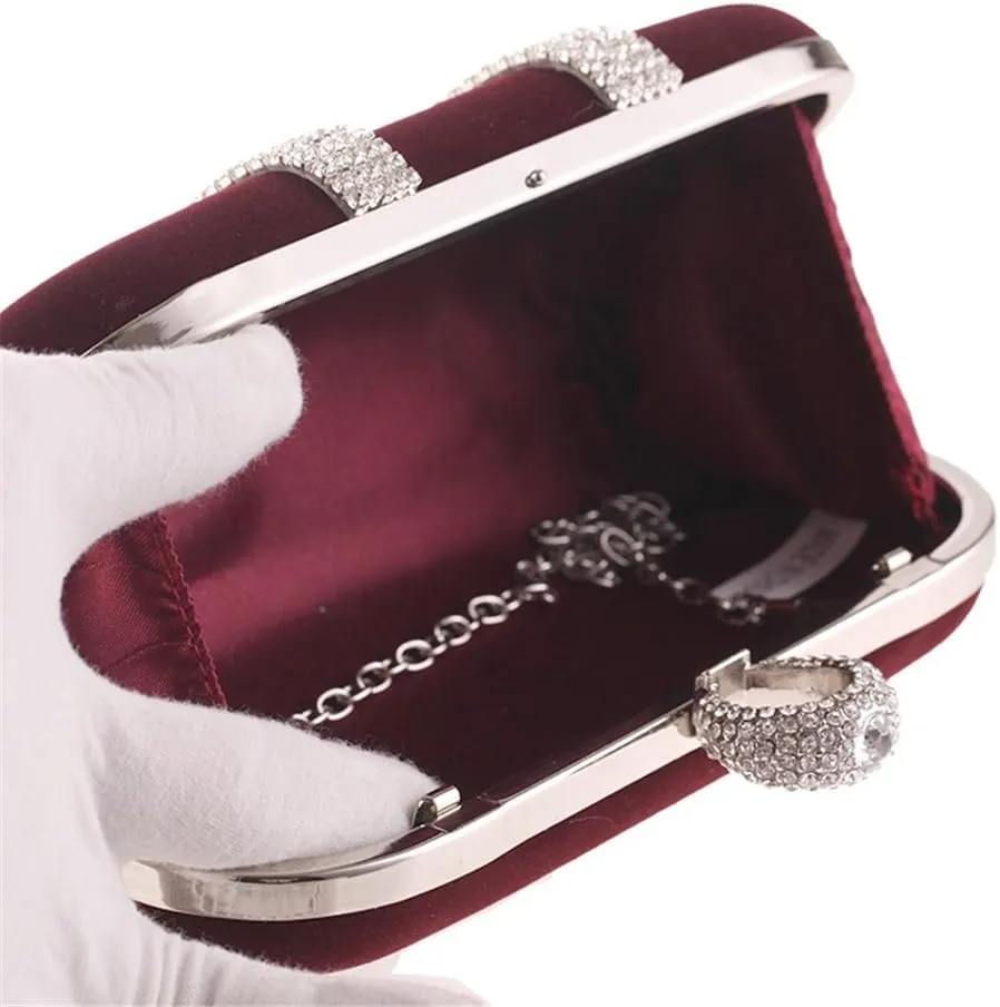 Velvet Fabric Women's Bag with Diamond Finger Dinner Party Bag U-Shaped Velvet Bag