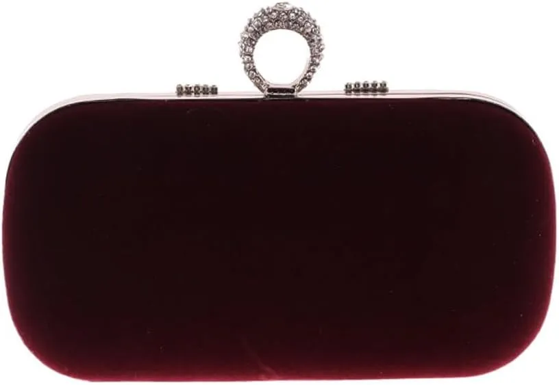 Velvet Fabric Women's Bag with Diamond Finger Dinner Party Bag U-Shaped Velvet Bag
