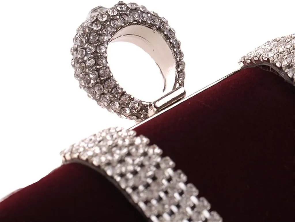 Velvet Fabric Women's Bag with Diamond Finger Dinner Party Bag U-Shaped Velvet Bag