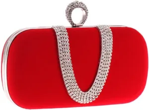Velvet Fabric Women's Bag with Diamond Finger Dinner Party Bag U-Shaped Velvet Bag(D)