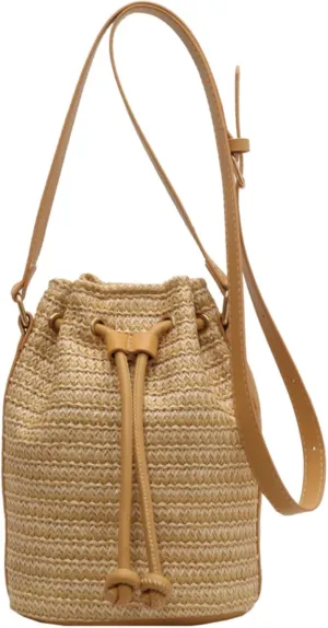 Vhitler Drawstring Straw Bag Small Crossbody Purses Women Y2k Beach Crochet Bucket Bags Cute Purse Trendy 2025 Summer