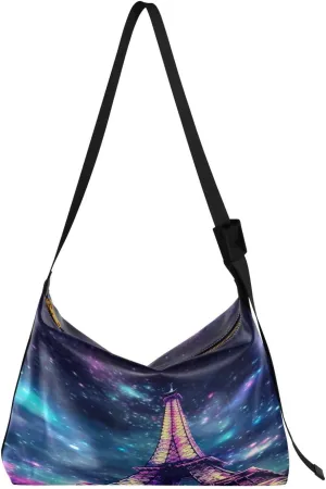 Vintage Dreamy Paris Eiffel Tower Tote Bag for Women Large Hobo Bags Leather Crossbody Bags Womens Shoulder Bags with Adjustable Strap for Women Men