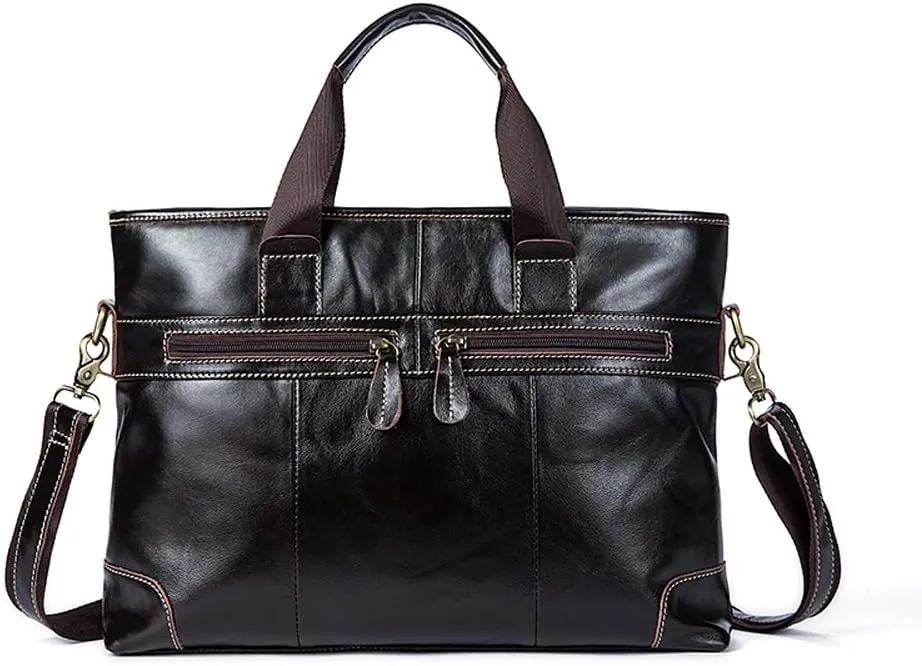 Vintage Leather Briefcase Laptop Messenger Bag BookBag Daypack