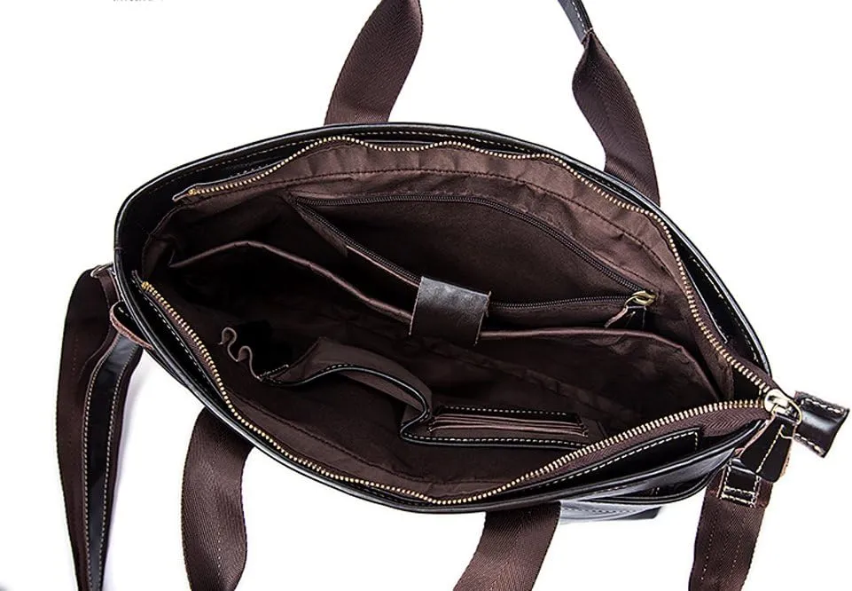 Vintage Leather Briefcase Laptop Messenger Bag BookBag Daypack