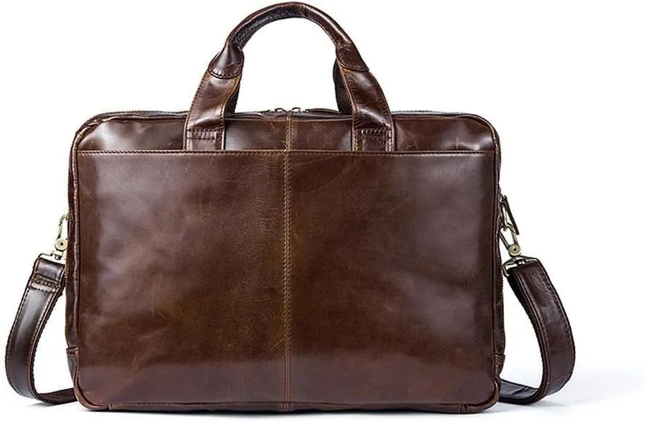 Vintage Leather Expandable 14" Laptop Business Briefcase Carryall,Brown