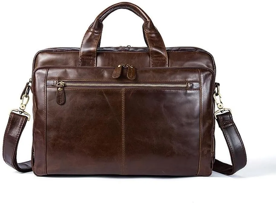 Vintage Leather Expandable 14" Laptop Business Briefcase Carryall,Brown