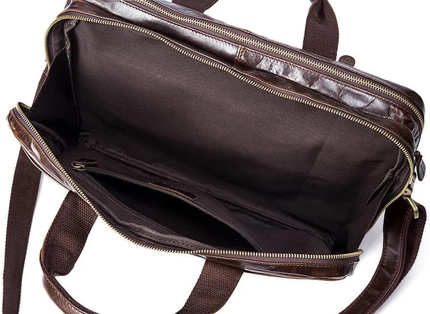 Vintage Leather Expandable 14" Laptop Business Briefcase Carryall,Brown