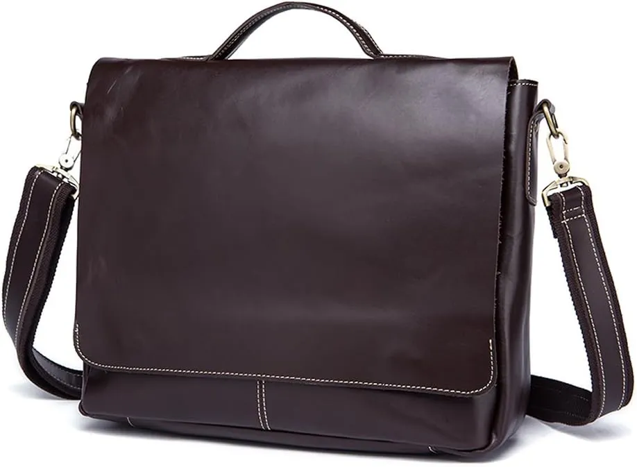 Vintage Leather Men Briefcase Shoulder Bag 14" Laptop Messenger Crossbody