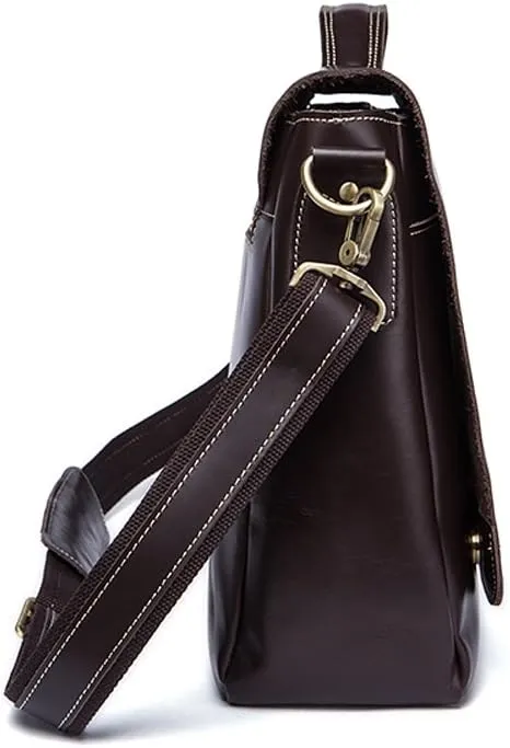 Vintage Leather Men Briefcase Shoulder Bag 14" Laptop Messenger Crossbody