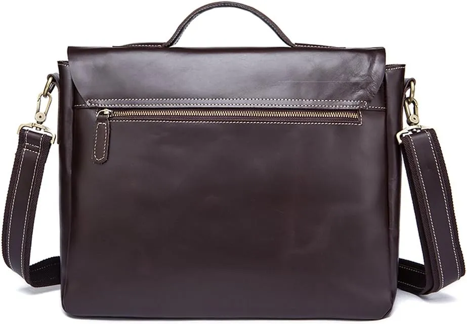Vintage Leather Men Briefcase Shoulder Bag 14" Laptop Messenger Crossbody