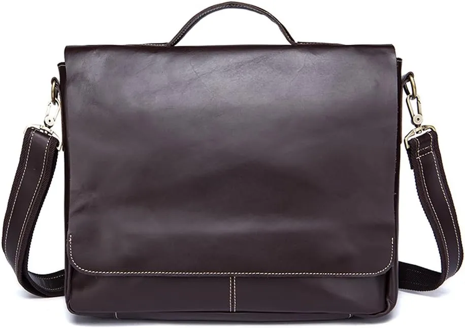 Vintage Leather Men Briefcase Shoulder Bag 14" Laptop Messenger Crossbody