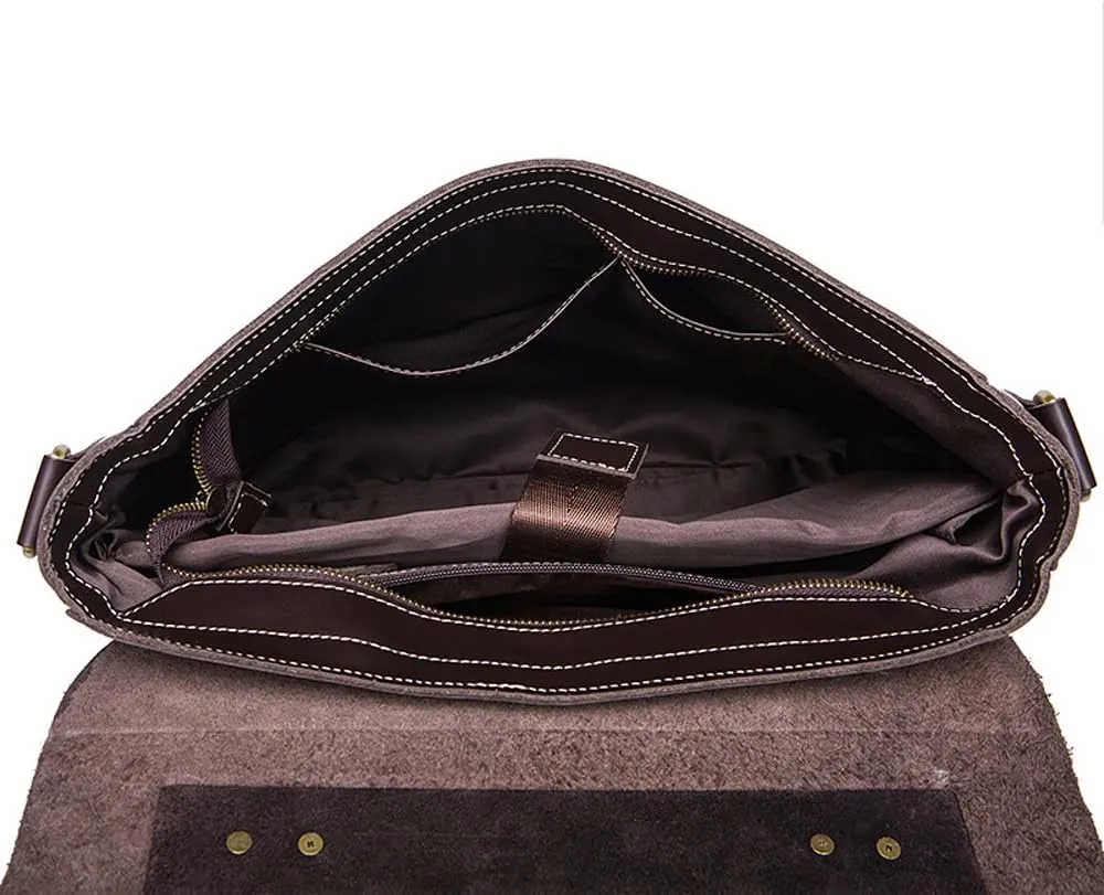 Vintage Leather Men Briefcase Shoulder Bag 14" Laptop Messenger Crossbody
