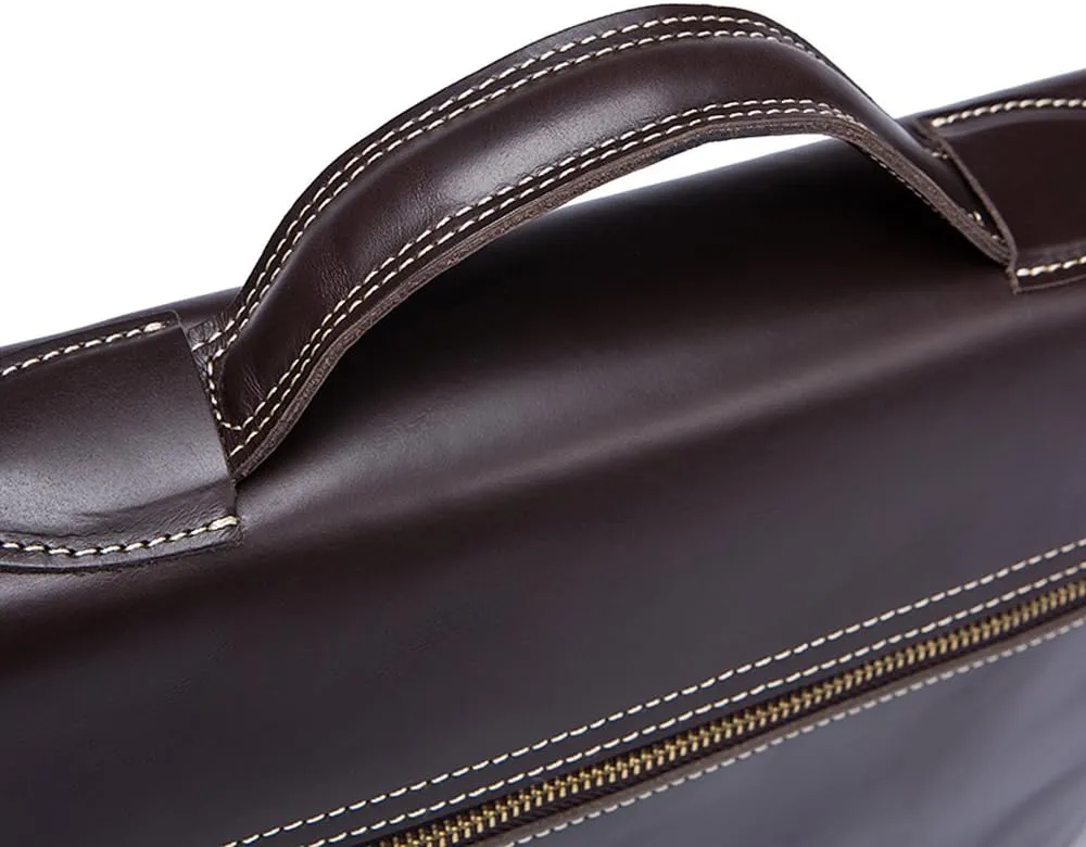 Vintage Leather Men Briefcase Shoulder Bag 14" Laptop Messenger Crossbody