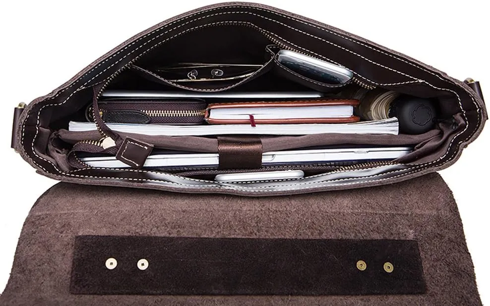 Vintage Leather Men Briefcase Shoulder Bag 14" Laptop Messenger Crossbody