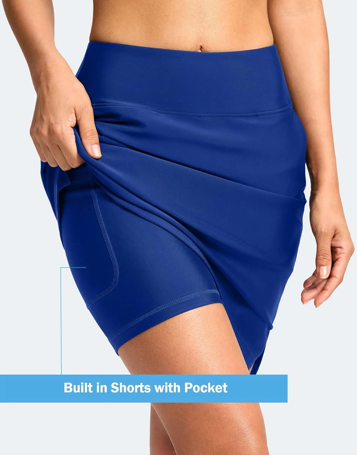 Viodia Women's 20" Long Swim Skirt Skort High Waisted Modest Bathing Suit Swimsuit Bottoms Beach Tankini Bikini with Skirt