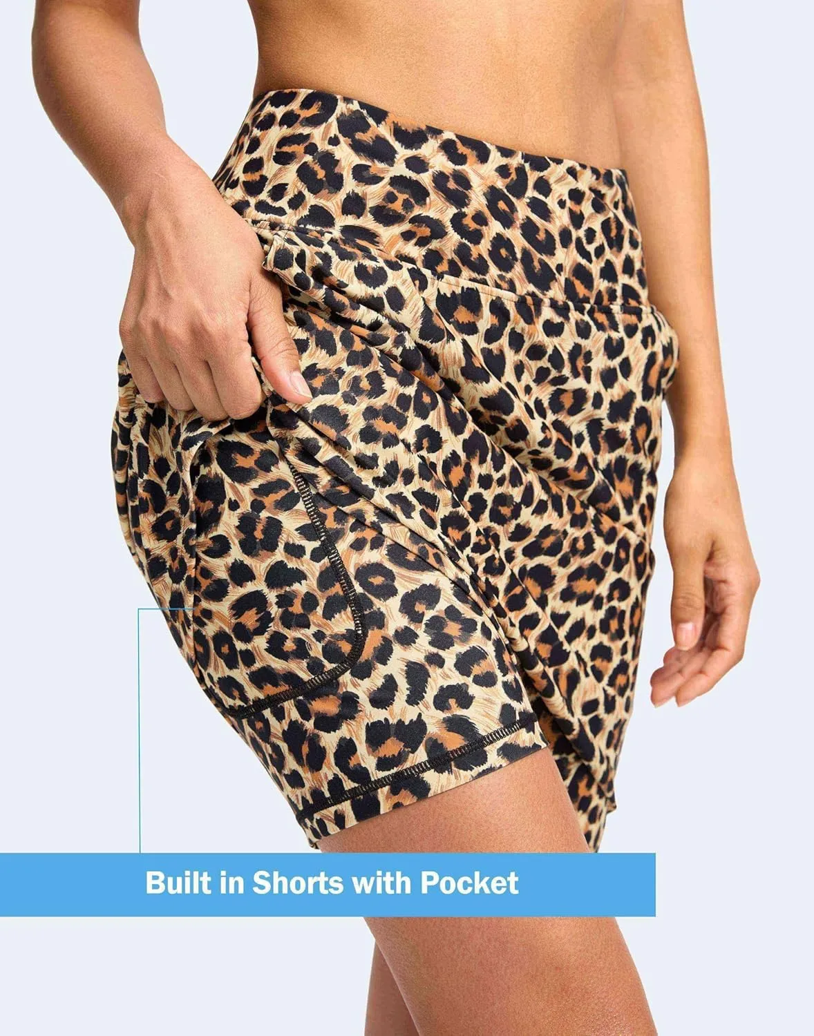 Viodia Women's 20" Long Swim Skirt Skort High Waisted Modest Bathing Suit Swimsuit Bottoms Beach Tankini Bikini with Skirt