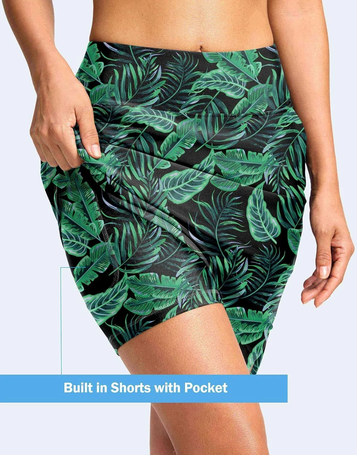 Viodia Women's 20" Long Swim Skirt Skort High Waisted Modest Bathing Suit Swimsuit Bottoms Beach Tankini Bikini with Skirt